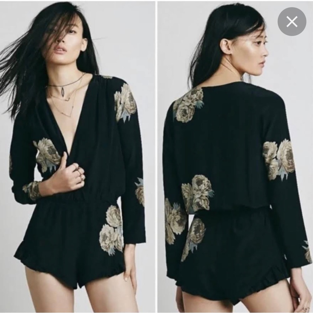 Stone Cold Fox Silk Black Floral Romper✨